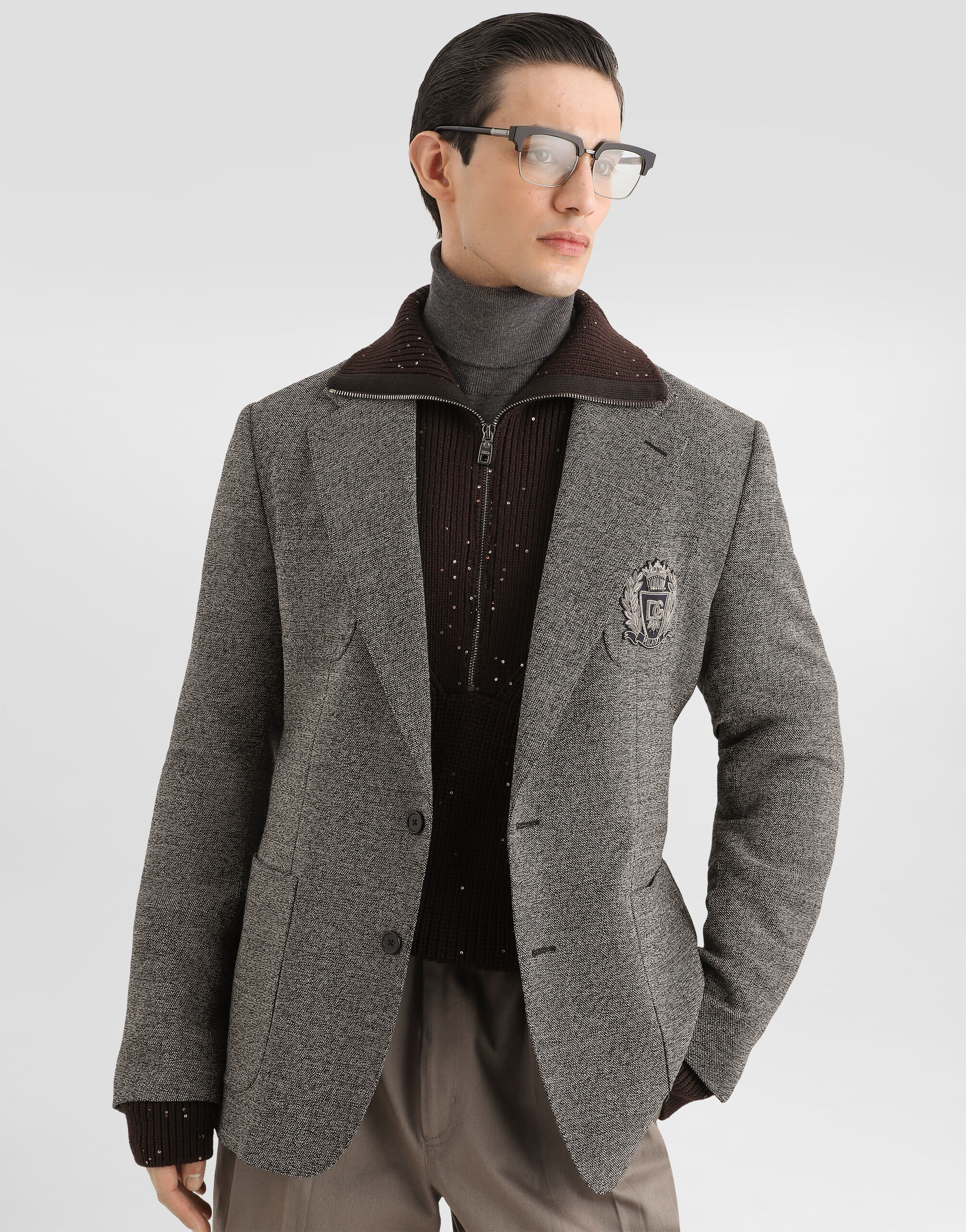 Portofino single-breasted jacket in birdseye wool in Multicolor