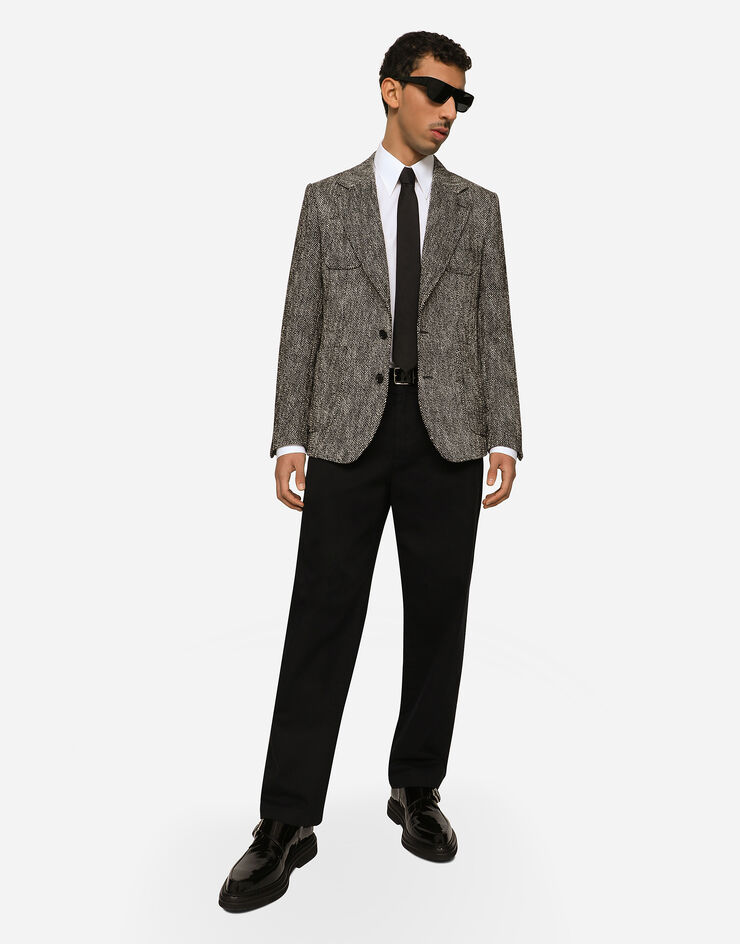 Dolce&Gabbana Single-breasted herringbone cotton and wool tweed jacket Multicolor G2SO5TFCMC8