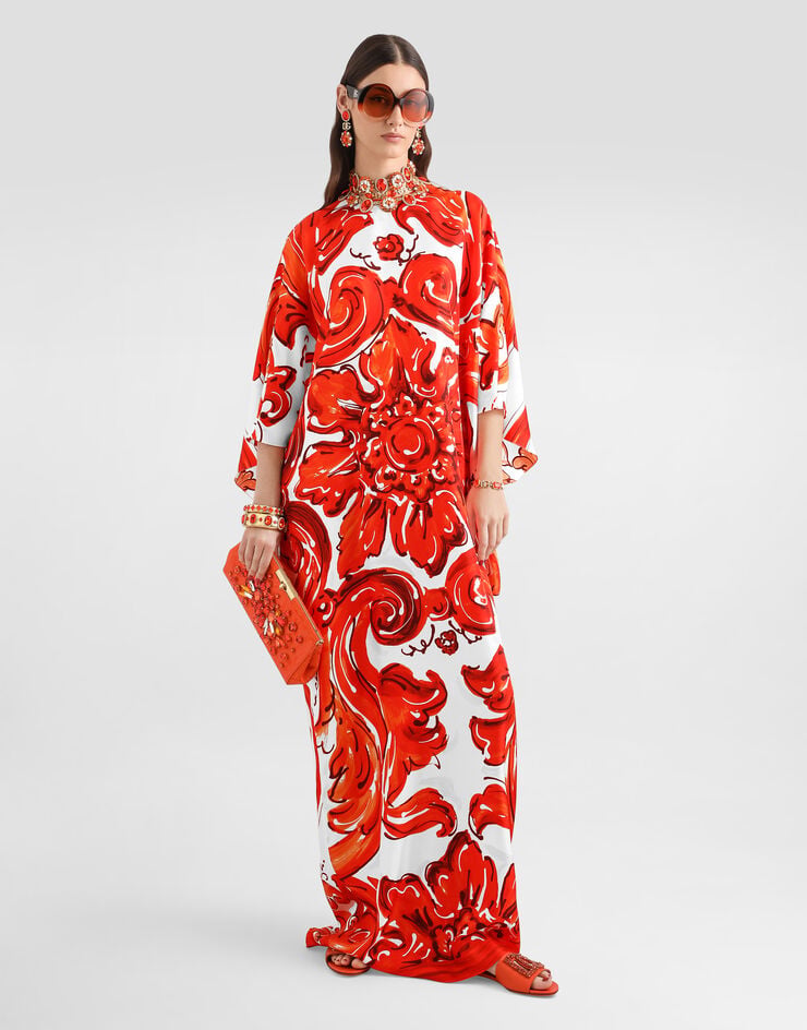 Dolce & Gabbana Long tunic dress in majolica-print twill Dolce & Gabbana Long tunic dress in majolica-print twill Multicolor F615FTGDDRE