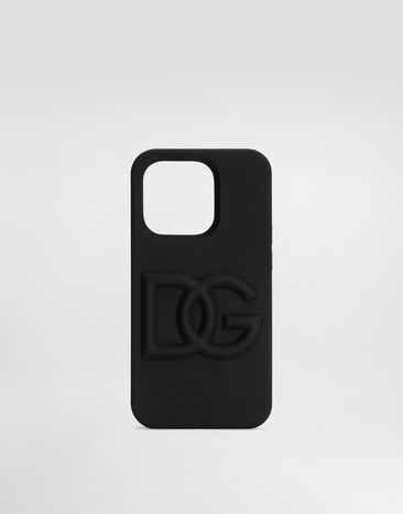 Dolce & Gabbana Rubber iPhone 14 Pro Cover with DG logo Black BI3265AG816