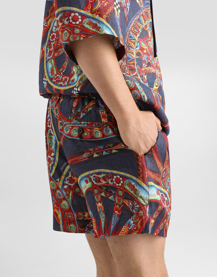 Dolce & Gabbana Carretto-print linen bermuda Dolce & Gabbana Carretto-print linen bermuda Multicolor GP0X9TFS4H2