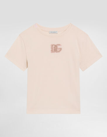 Dolce & Gabbana Jerseyt-shirt with DG sequin patch Pink L5JTNKG7PKU