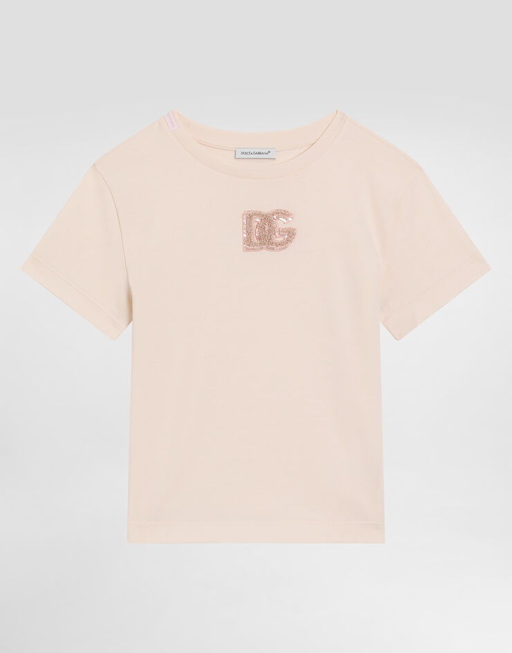 Dolce & Gabbana Jerseyt-shirt with DG sequin patch Pink L5JTNKG7PKU