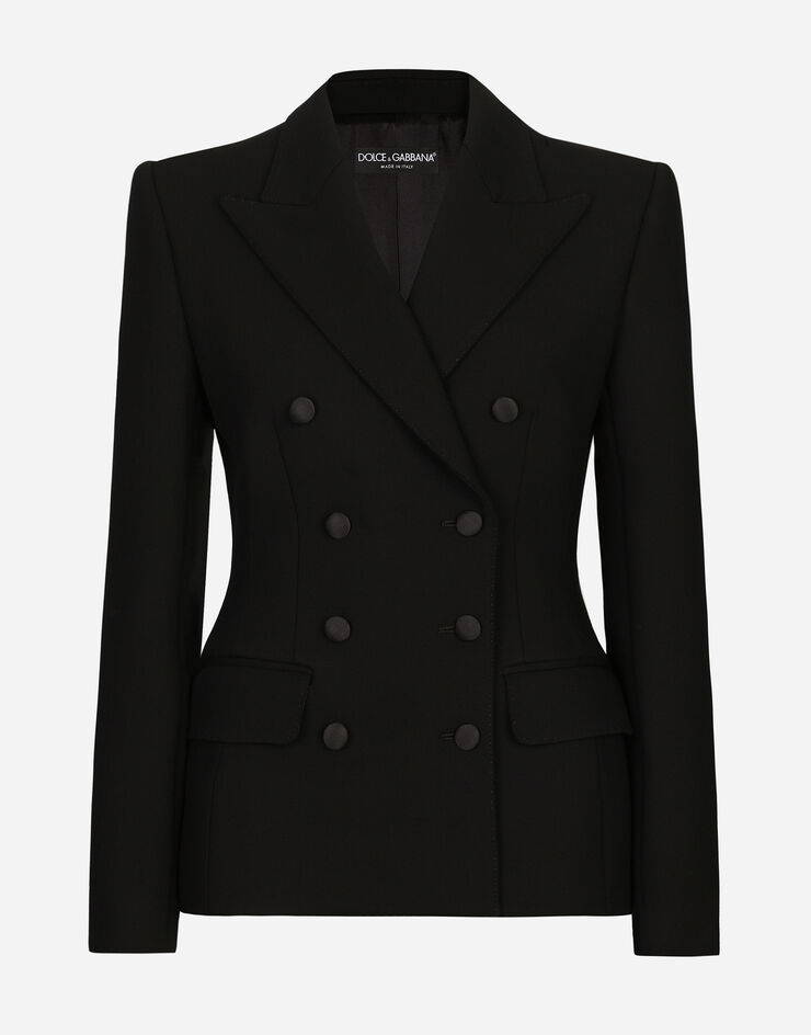 Dolce & Gabbana Zweireihige Jacke Dolce aus Wolle mit Wattierung an den Seiten Black F29ZSTFUBF1