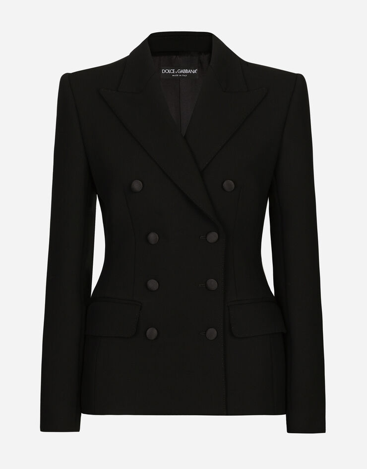 Dolce & Gabbana Chaqueta Dolce de botonadura doble de lana con laterales acolchados Negro F29ZSTFUBF1