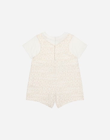 Dolce & Gabbana Jersey onesie with all-over logo print and patch Beige L1JO6KG7L5G