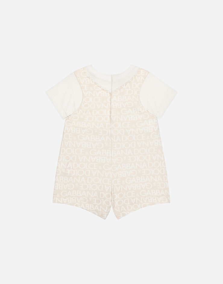 Dolce & Gabbana Jersey onesie with all-over logo print and patch Beige L1JO6KG7L5G