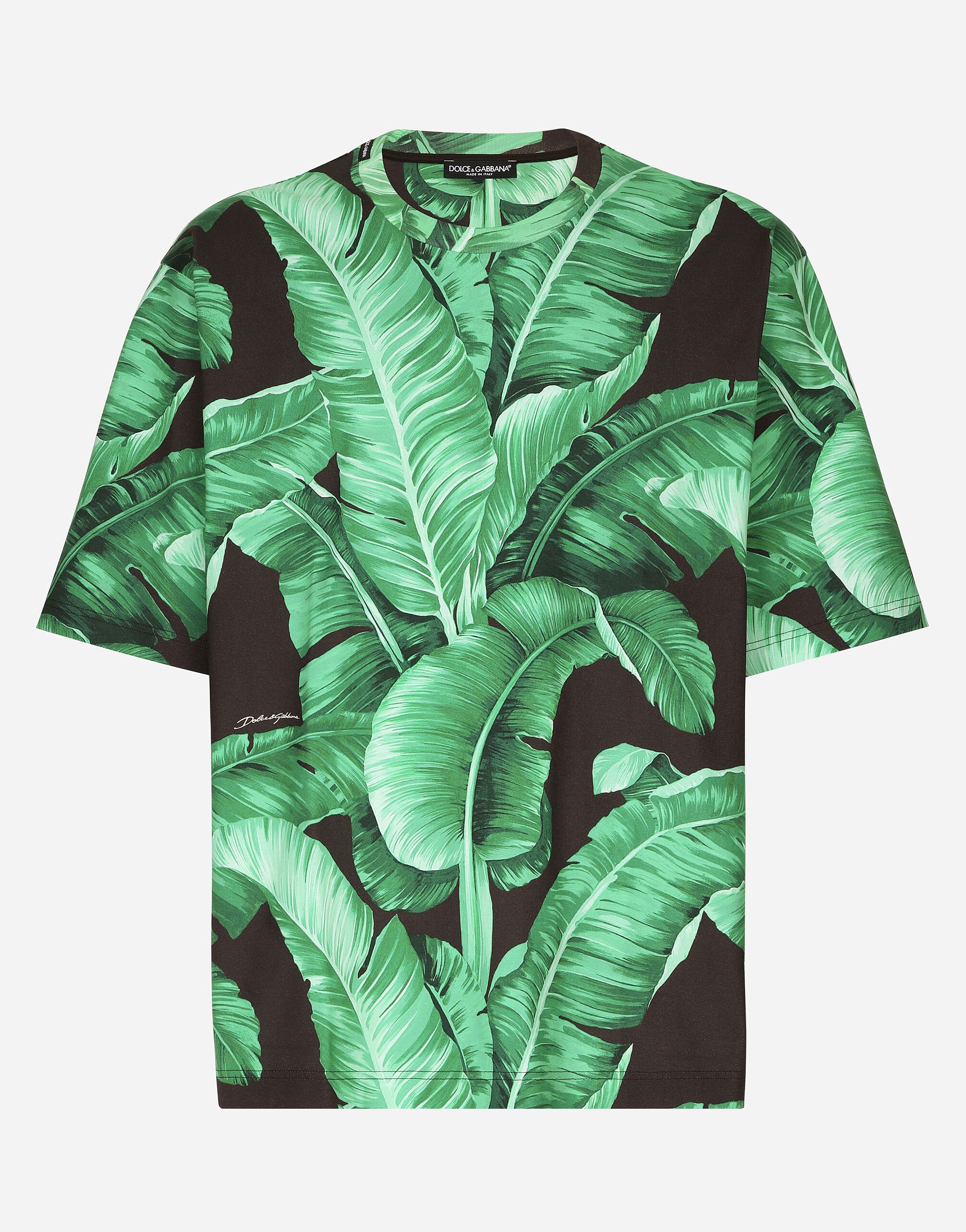 Dolce & Gabbana Kurzarm-T-Shirt aus Baumwolle Bananenbaum-Print Print G5IF1THI1QA