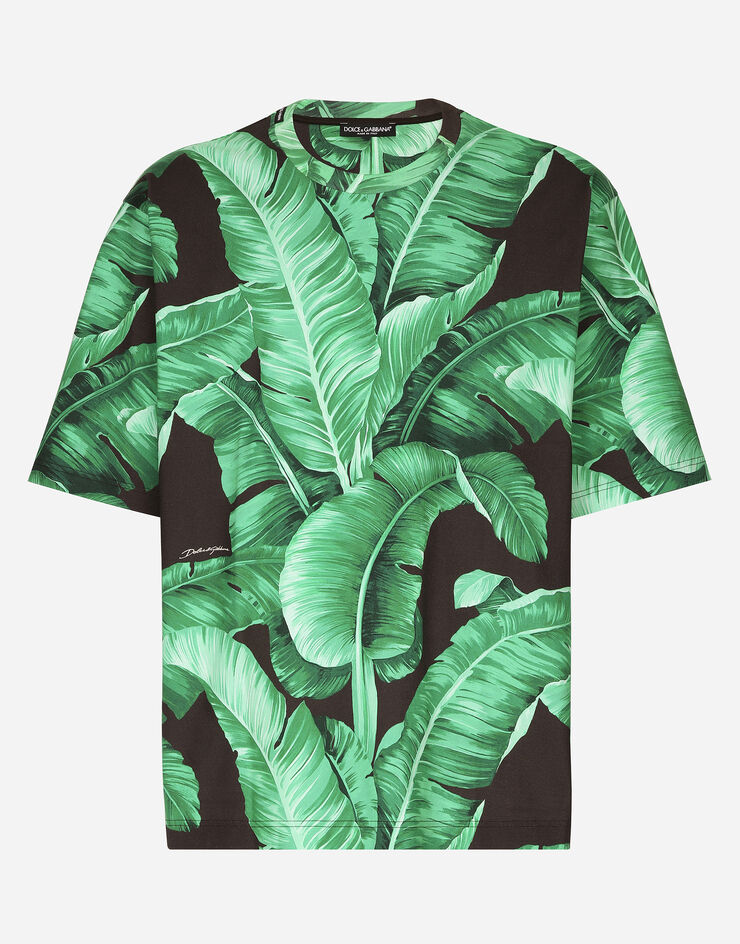 Dolce & Gabbana Kurzarm-T-Shirt aus Baumwolle Bananenbaum-Print Print G8PB8THI70H