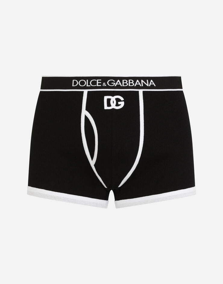 Dolce & Gabbana Fine-rib cotton boxers with DG logo Black/White M4D21JOUAIJ