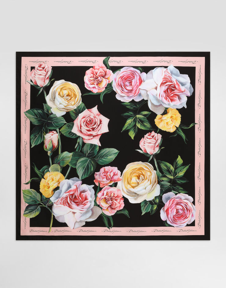 Dolce & Gabbana Fular de sarga de seda con estampado de peonías y rosas 90 x 90 Imprima FN090RGDCUI