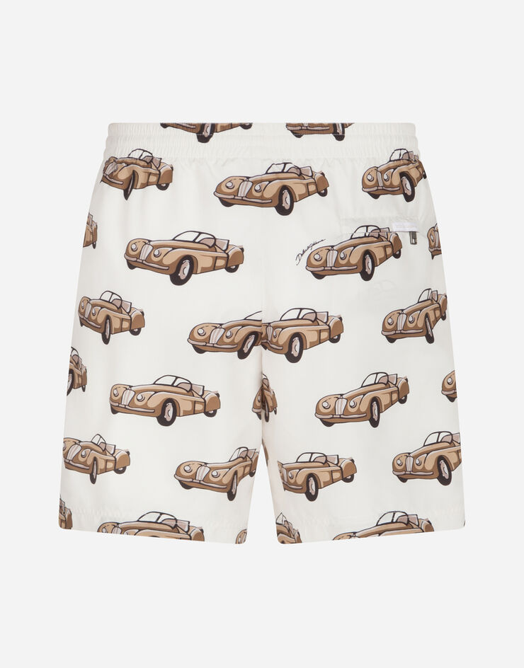 Dolce & Gabbana MEDIUM SWIMMING TRUNKS WITH SMALL CAR PRINT BEIGE M4A13THSM3E