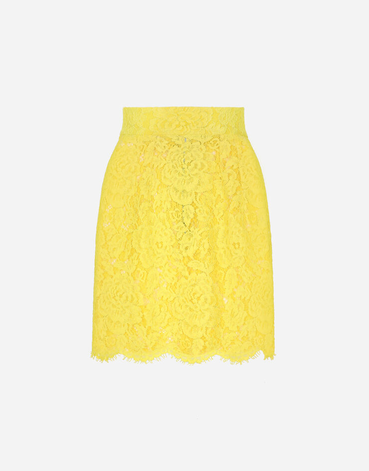 Dolce & Gabbana Branded floral cordonetto lace miniskirt Yellow F4B7LTHLM7L