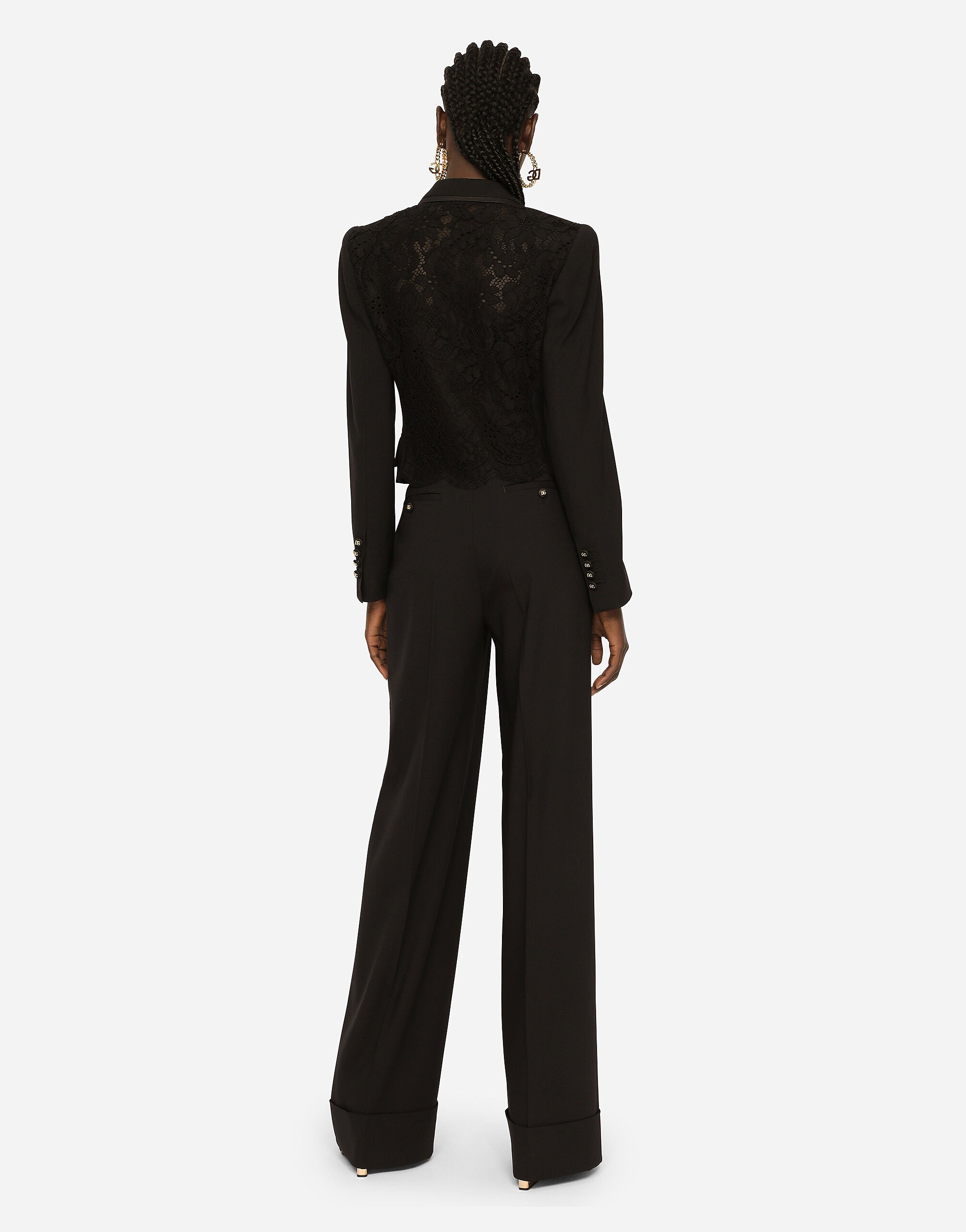Short wool and cordonetto lace jacket in Black for Women