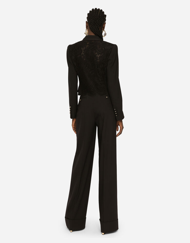 Dolce & Gabbana Short wool and cordonetto lace jacket Black F29NITFUBAJ