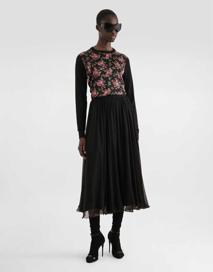 Dolce & Gabbana Pullover aus Seide und Satin mit Blumen-Print Dolce & Gabbana Pullover aus Seide und Satin mit Blumen-Print Mehrfarbig FXX31TJBSOP