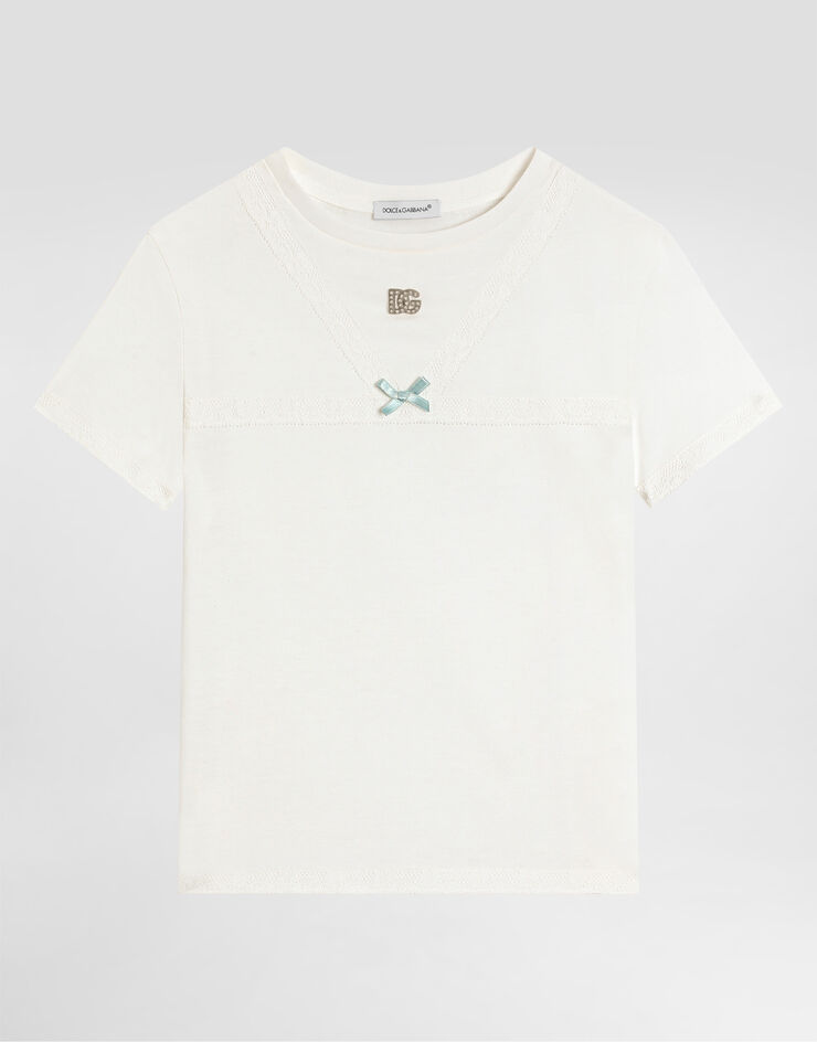 Dolce & Gabbana Jersey t-shirt with metallic DG logo with rhinestones White L5JTQMG7PYG