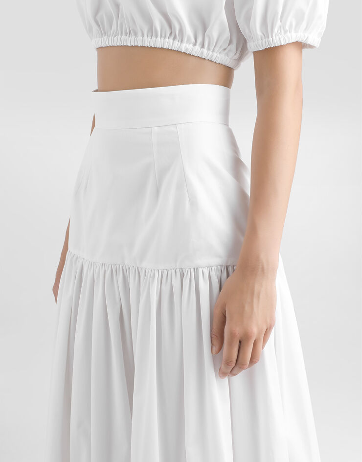 Dolce & Gabbana 러플 장식 롱 코튼 스커트 화이트 F4A8QTFU61A