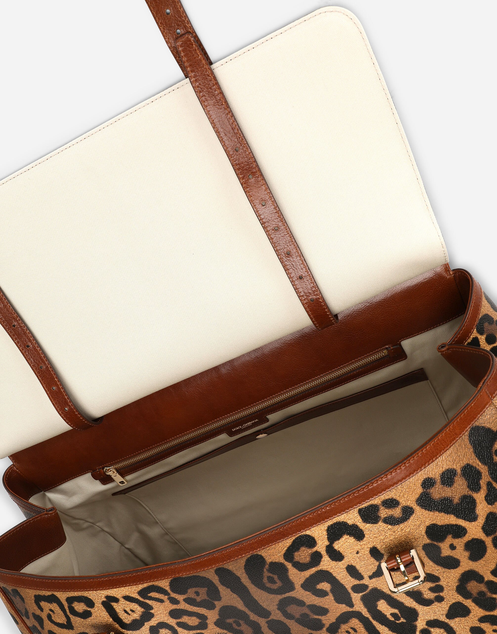 Medium travel bag in leopard print Crespo with branded plate in