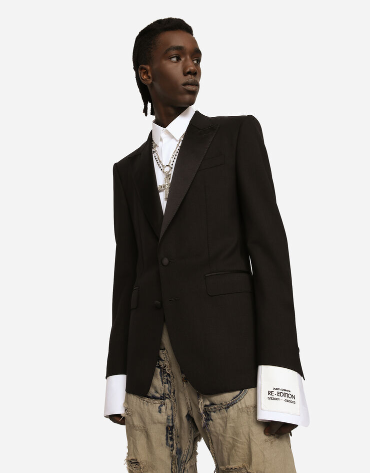 Dolce & Gabbana Однобортный пиджак-смокинг Sicilia из эластичной шерсти черный G2PQ4TGG150