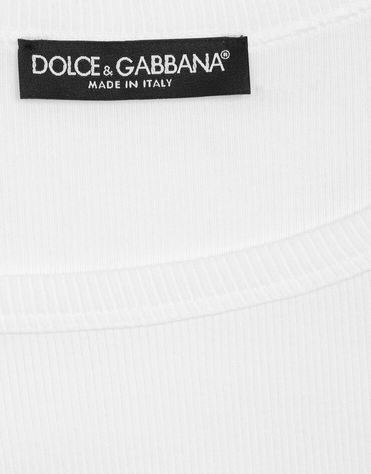 Dolce & Gabbana KIM DOLCE&GABBANA Camiseta de tirantes en algodón acanalado con etiqueta Re-Edition Blanco F8K97TG7JJ6