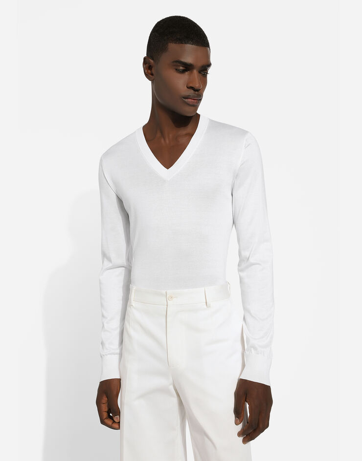 Dolce & Gabbana Camiseta con cuello de pico de seda Blanco GXY07TJBSIM