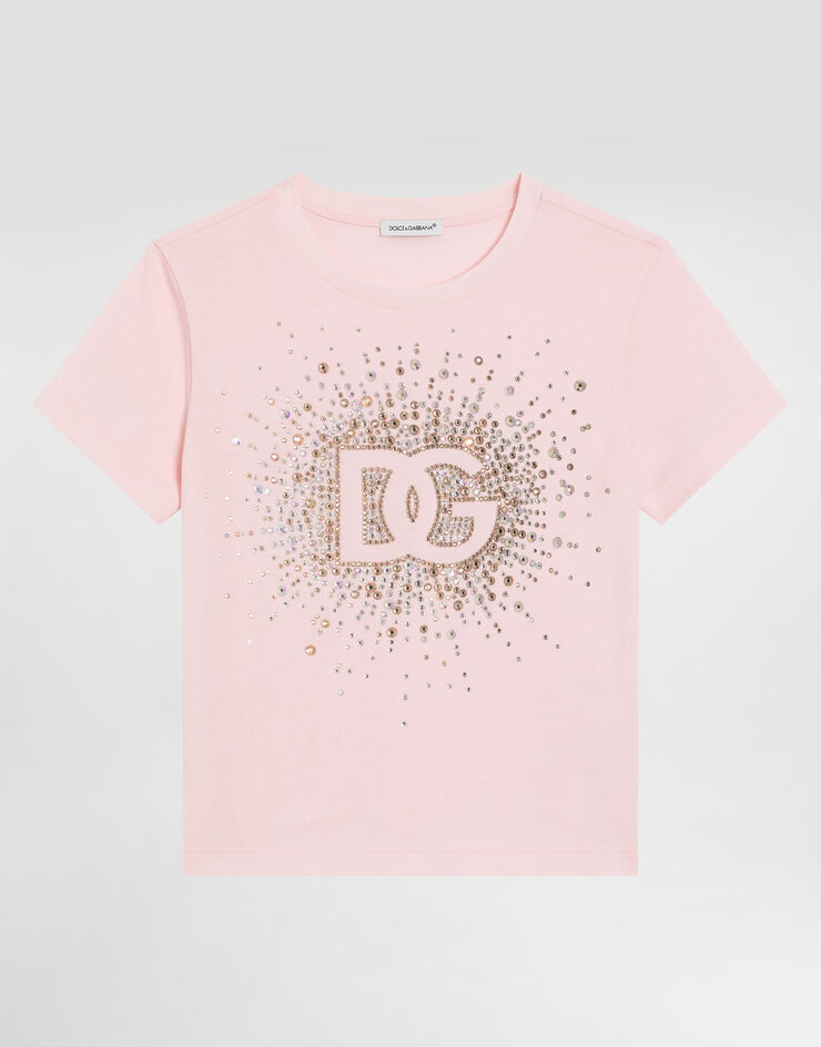 Dolce & Gabbana Футболка из джерси со стразами розовый L5JTNKG7N6B