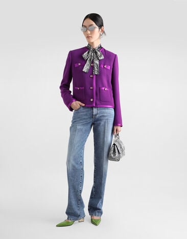 Dolce & Gabbana Veste droite et courte en crêpe de laine Violet F27DETFU2TZ