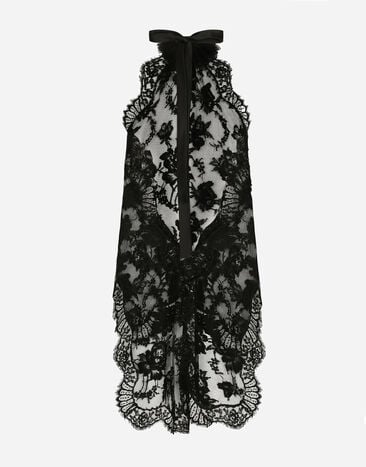 Dolce & Gabbana توب دانتيل غير متماثل بتفصيل زهرة على العنق أسود F79EPTHLM44