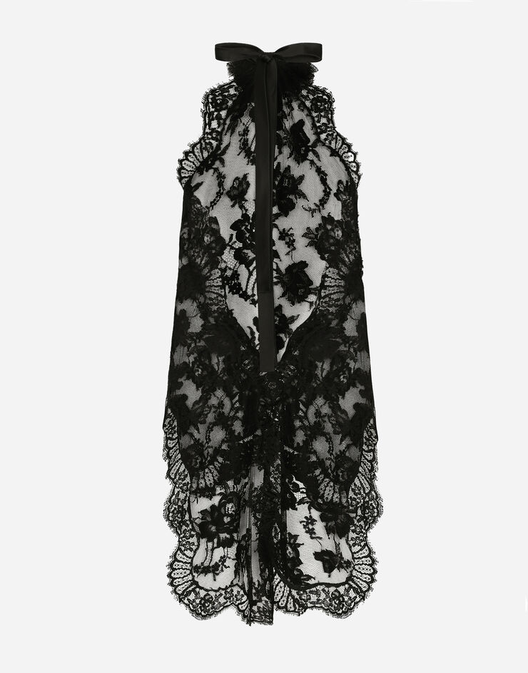Dolce & Gabbana 花卉衣领细节蕾丝不对称上衣 黑 F79EPTHLM44