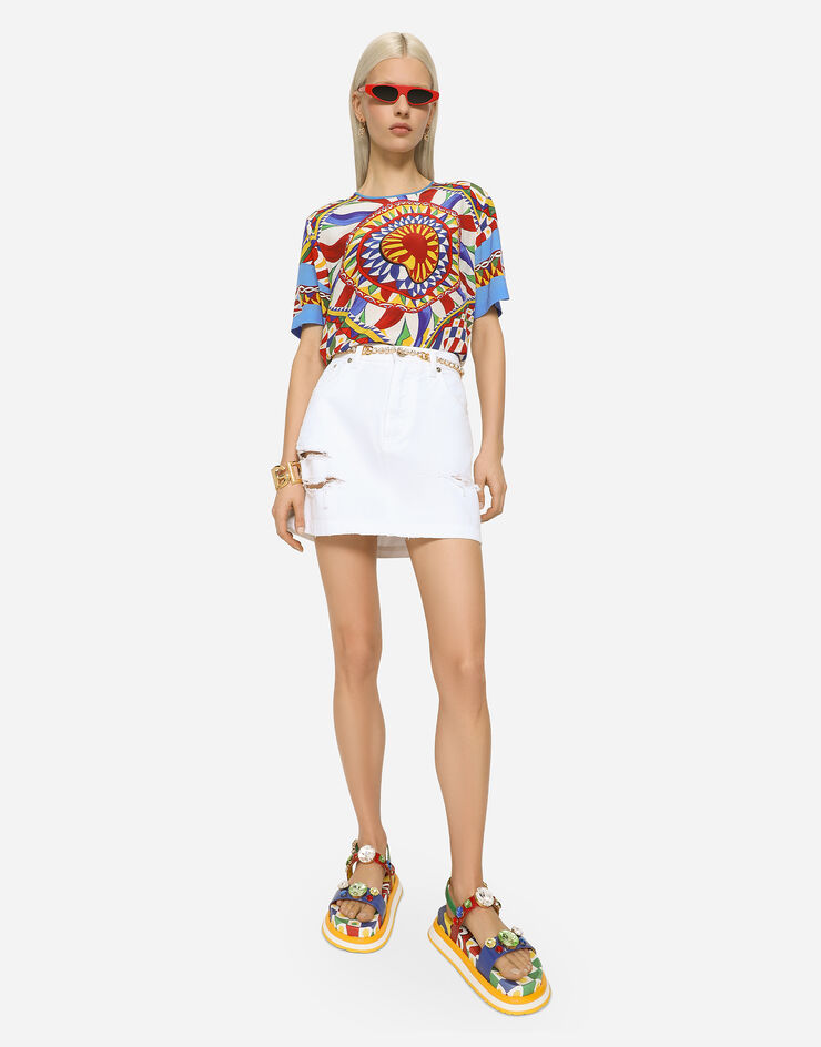 Dolce & Gabbana Denim mini skirt with rips Multicolor F4CPKDG8JQ6