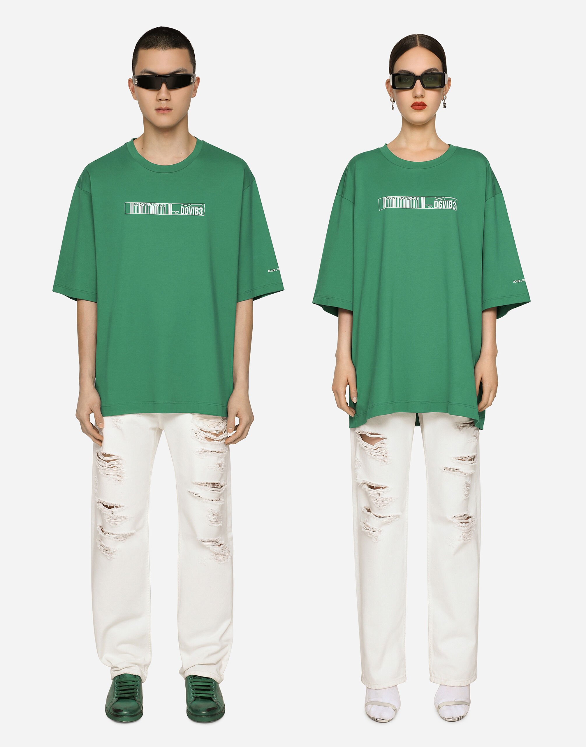 Dolce & Gabbana Cotton jersey T-shirt with DGVIB3 print and logo Print G8PB8THI7Z2