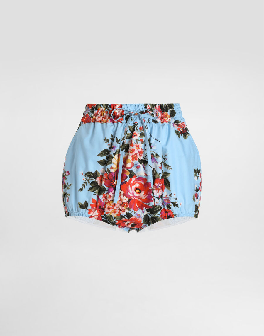 Flower bouquet-print cotton poplin culotte
