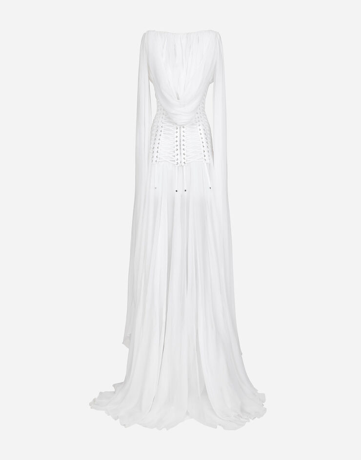 Long chiffon dress with corset details in White for Women | Dolce ...