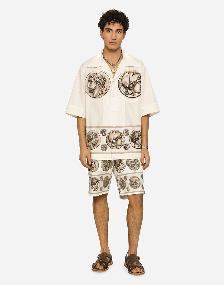 Dolce&Gabbana Coin print poplin Hawaiian shirt White G5LC9TFI5GR