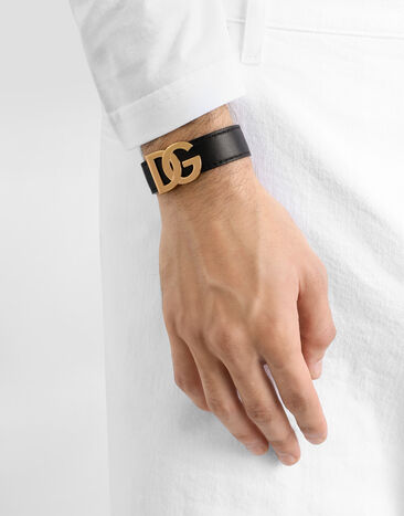 Dolce & Gabbana Calfskin bracelet with DG logo Black BJ0815AP599
