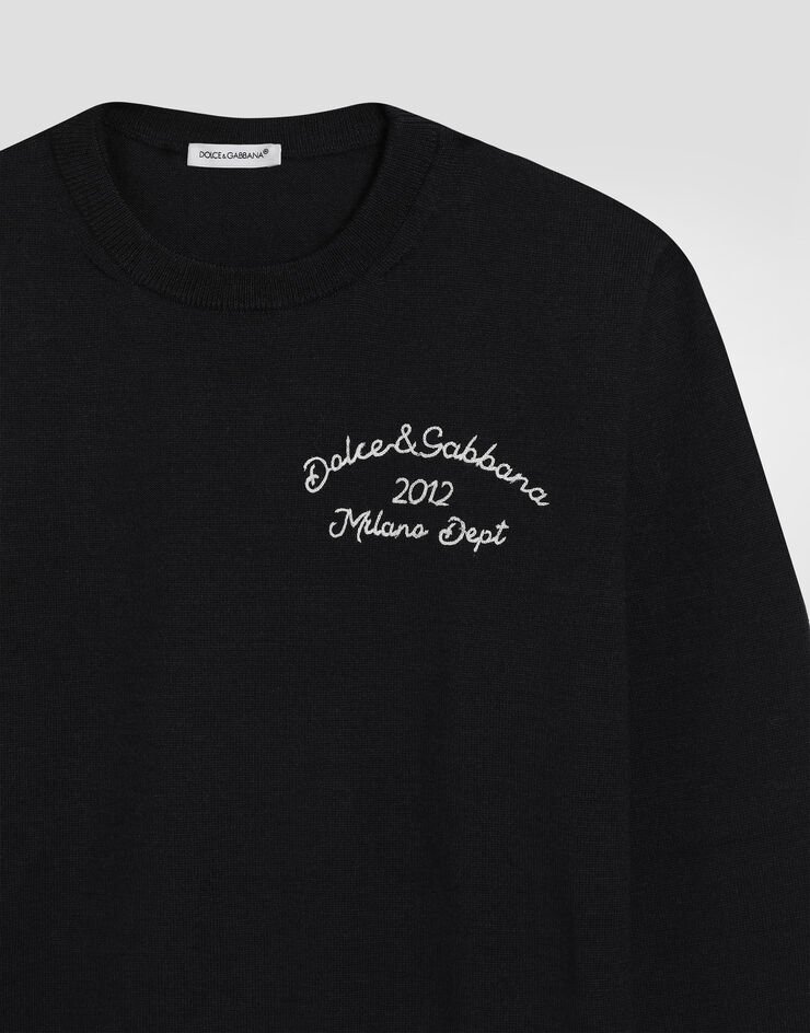 Dolce & Gabbana Plain-knit wool sweater with embroidery Blue L4KWE2JDVCA
