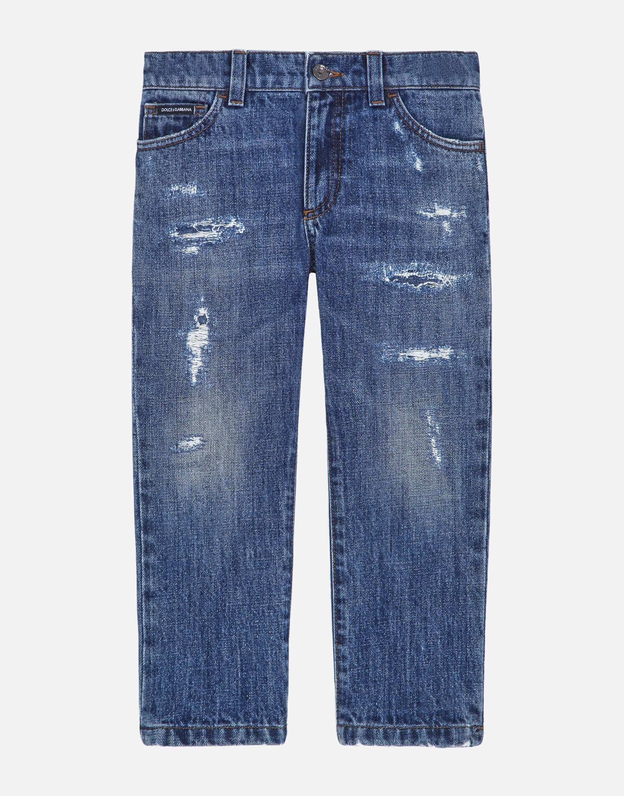 DolceGabbanaSpa Petrol blue regular-fit stretch jeans with abrasions White L0EGH7G7K09