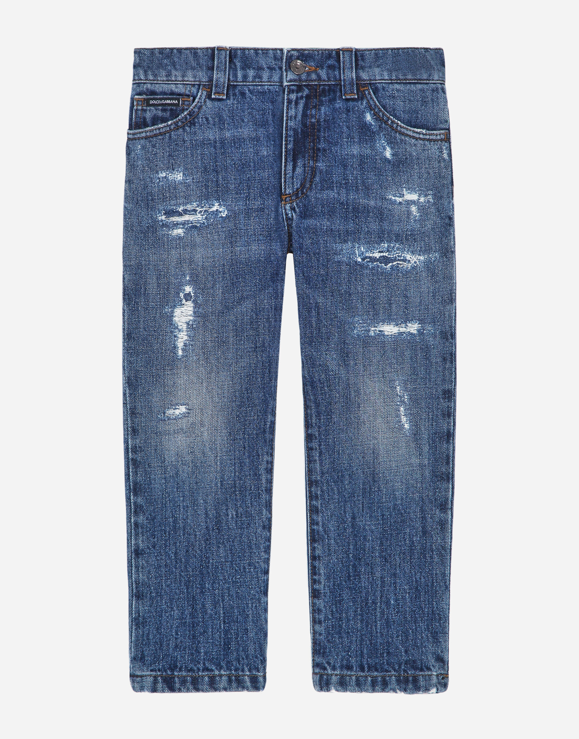 Dolce & Gabbana Petrol blue regular-fit stretch jeans with abrasions Gun Metal VG2125VM871