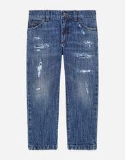 Dolce & Gabbana Petrol blue regular-fit stretch jeans with abrasions Gun Metal VG2125VM871