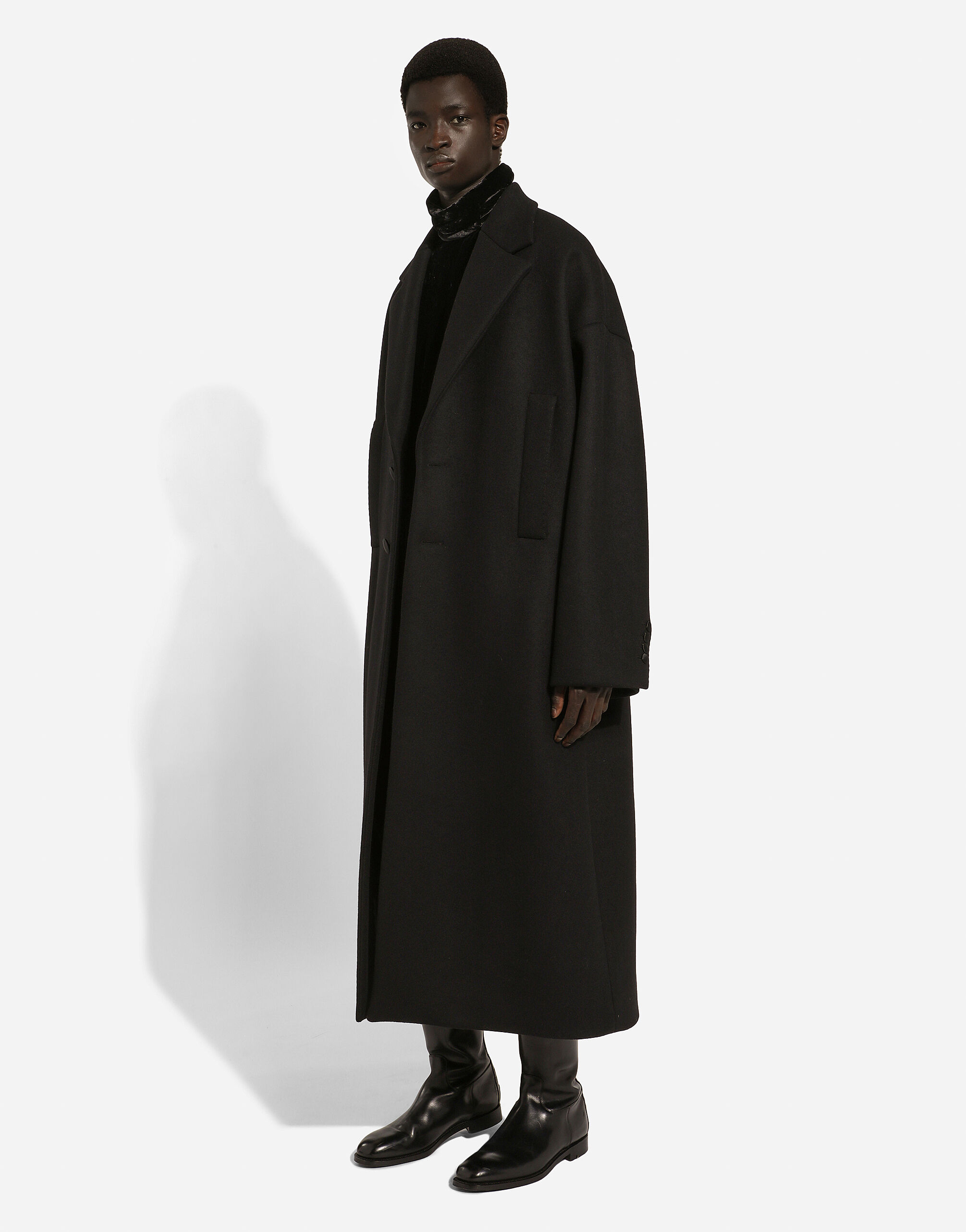 Oversize single-breasted wool coat in Black for Men | Dolce&Gabbana® US