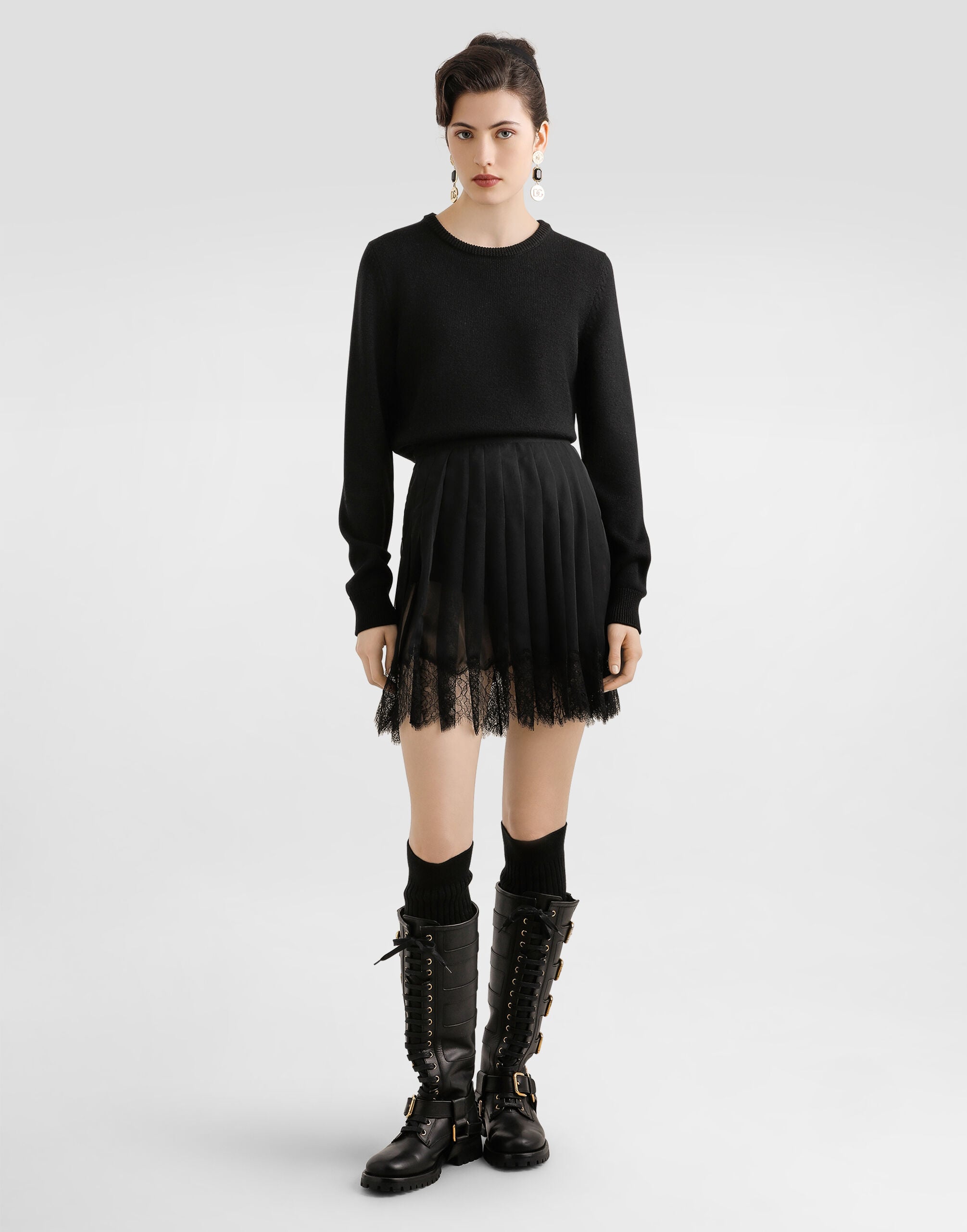 Pleated chiffon short skirt in Black for Women | Dolce&Gabbana® US