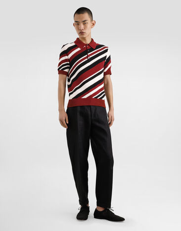 Dolce & Gabbana Short-sleeved cotton polo-shirt with striped inlay  GXZ64TJFMMS