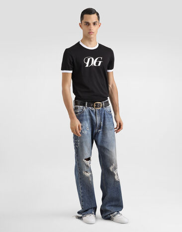 Dolce & Gabbana Cotton T-shirt with DG print Black G8PV1TG7O4Y