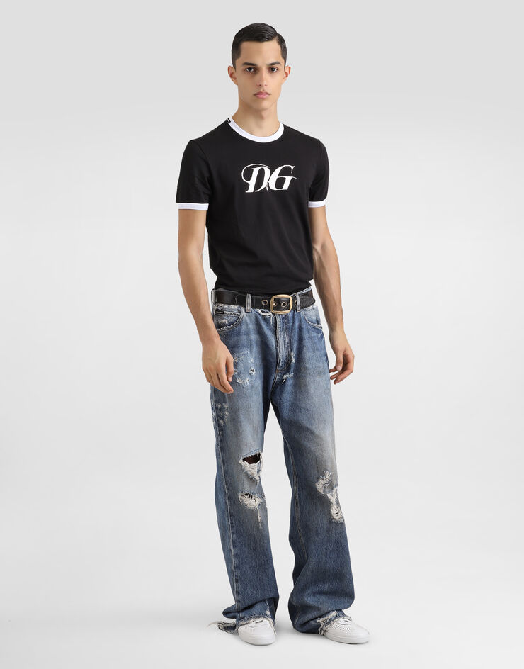 Dolce & Gabbana Camiseta de algodón con estampado DG Negro G8PV1TG7O4Y