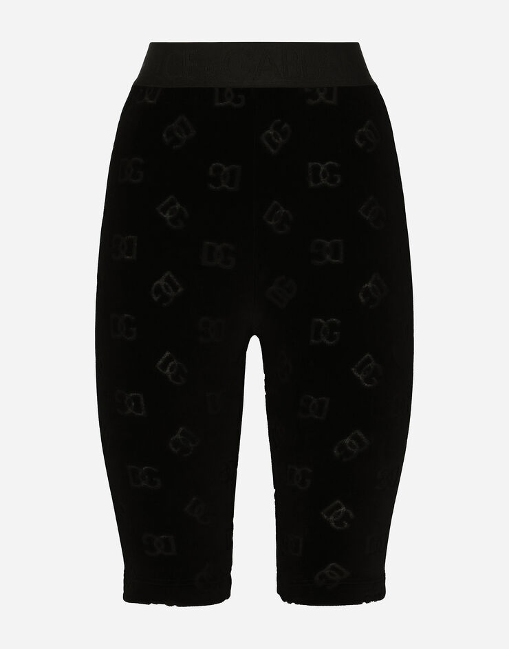 Dolce & Gabbana Radlerhose aus beflocktem Jersey mit DG-Logo allover Schwarz FTCRJTFJ7DL