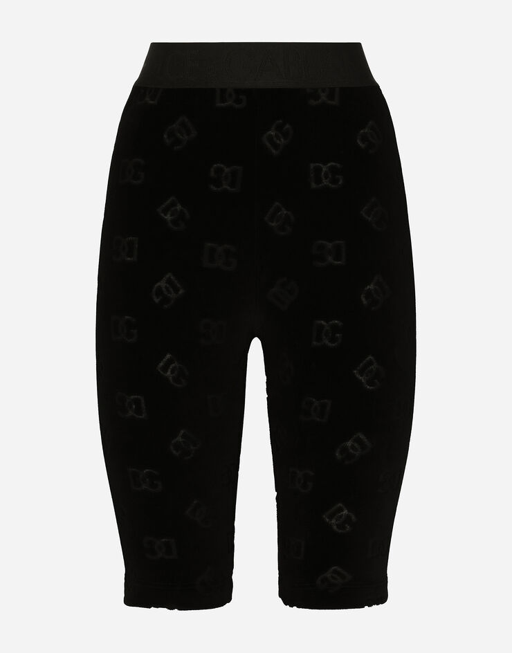 Dolce & Gabbana Pantalón corto tipo ciclista de punto aterciopelado con motivo integral del logotipo DG Negro FTCRJTFJ7DL