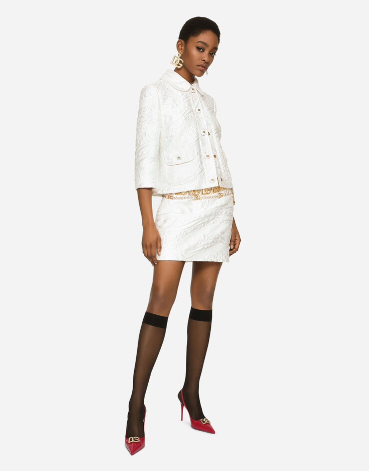 Dolce & Gabbana Короткая юбка из парчи с логотипом DG белый F4CPSTHJMPA