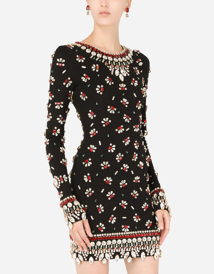 Dolce & Gabbana Short jersey dress with multi-colored embellishment Multicolor F6R6LZGDAJO