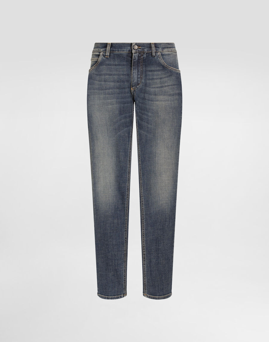 Regular-fit blue wash stretch jeans